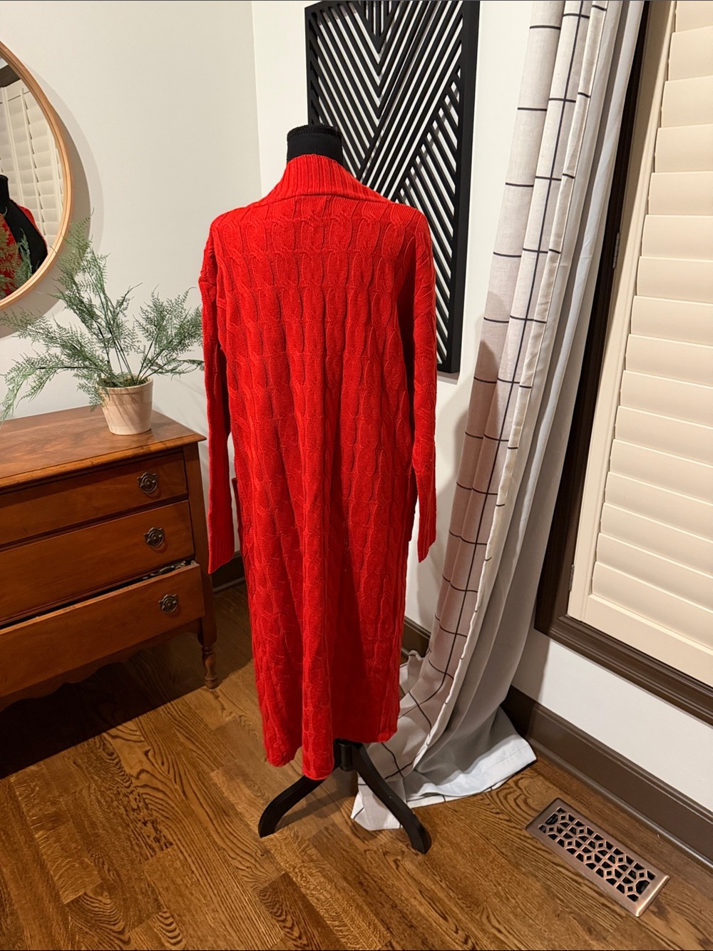 Spring 21 Bright Red Longline Open Knit cable knit Cardigan with Pockets medium - Picture 4 of 11